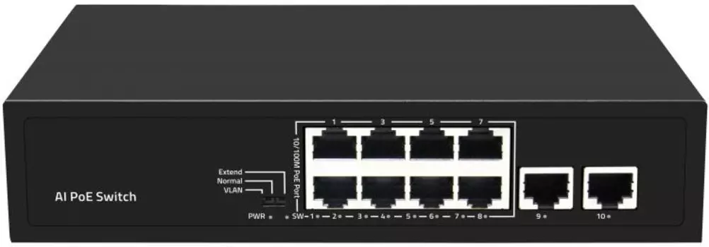 Коммутатор Smartec ST-NS008MB-MD неадминистрируемый, 8 RJ-45 POE портов (10/100 Мбит/с), 2 RJ-45 Uplink порта (10/100 Мбит/с)