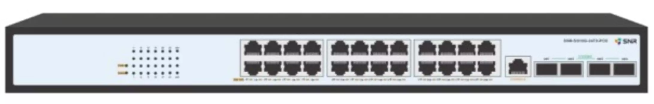 Коммутатор управляемый SNR SNR-S5110G-24TX-POE уровня 2+, 24 порта 10/100/1000Base-T, 4 порта 1/10G SFP+, бюджет PoE 370 Вт, встроенный БП ~220V AC