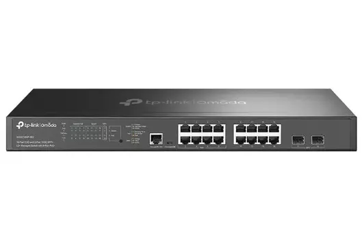 Коммутатор управляемый TP-LINK SG3218XP-M2 Omada уровня 2+ с 16 портами 2,5 Гбит/с (8 портов PoE+) и 2 портами SFP+