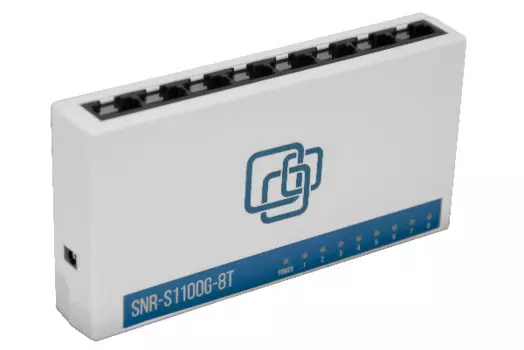 Коммутатор SNR SNR-S1100G-8T 8 x 10/100/1000BaseT. Блок питания in: 100~240VAC 50Hz, out: 5VDC 0,5A
