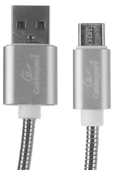Кабель интерфейсный USB 2.0 Cablexpert CC-G-USBC02S-1M AM/Type-C, серия Gold, длина 1м, серебро, блистер
