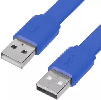 Кабель интерфейсный USB 2.0 Greenconnect GCR-55571 PROF 2.0m AM/AM, плоский, синий, 28/24 AWG, экран, заземление, морозостойкий