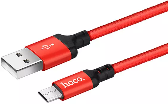 Кабель интерфейсный USB 2.0 Hoco X14 AM/microBM, черно-красный, 2м