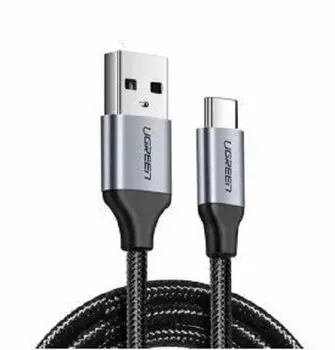 Кабель интерфейсный USB 2.0-Type C UGREEN 60126 nickel plating aluminum braid, 1 м, черный