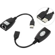 Кабель интерфейсный USB 2.0 удлинитель VCOM AM-AF/RJ45Fx2 CU824 по витой паре до 45m,