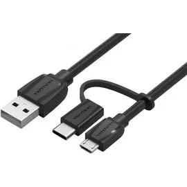 Кабель интерфейсный USB 2.0 Vention AM/Type C M+micro B 5pin CABBD Black Edition - 0.5 м,
