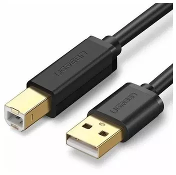 Кабель интерфейсный UGREEN US135 USB 2.0 A(m) to USB-B(m) Print с магнитными крепежами, цвет: черный