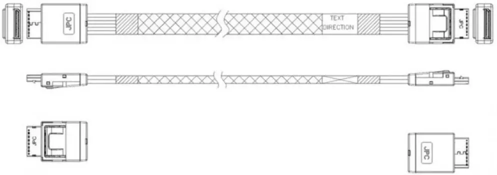 Кабель JPC P47SSDN01000-2 OCuLink x4 42P (прямой Straight Type) -TO- OCuLink x4 42P (прямой Straight Type), 85 Ohm, L:100cm (C1111)