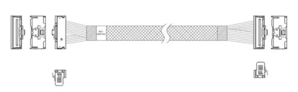 Кабель JPC P7323GB00800-1 MCIO x8 74P (угловой Right Angle) -TO- MCIO x8 74P (угловой Right Angle) , 85 Ohm, L:80cm (CMCMC)