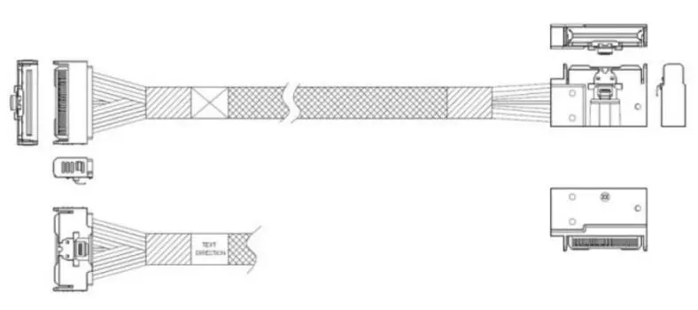 Кабель JPC P7359GB00800-1 MCIO x8 74P (прямой Straight Type) -TO- MCIO x8 74P (угловой Left Exit) , 85 Ohm, L:80cm (CMCMC)