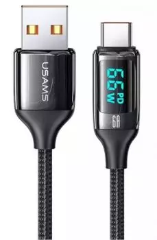 Кабель интерфейсный Usams US-SJ546 U78 УТ000029554 Type-C/Type-C, PD 100W, 5А, LED дисплей, нейлоновая оплетка, черный(SJ546USB01)