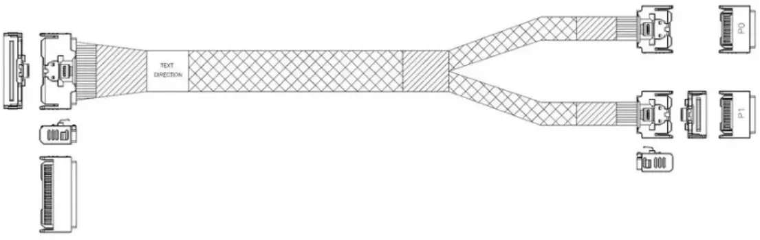 Кабель Luxshare L285MM005-SD-R MCIO x8 74P (STRAIGHT TYPE) -TO- 2*MCIO x4 38P (STRAIGHT TYPE) , L:80cm
