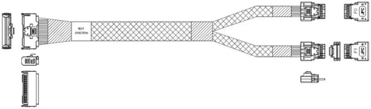Кабель Luxshare L285MM011-SD-R MCIO x8 74P (прямой Straight Type) -TO- 2x Slimline SAS x4 38P (SFF8654, прямой Straight Type) , 85 Ohm, L:80cm