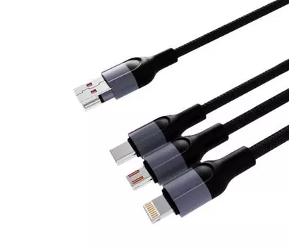 Кабель MOCOLL MP2B USB-C, Micro и Lightning, 66Вт, 1.2м, чёрный