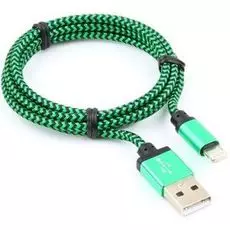 Кабель интерфейсный USB 2.0 Cablexpert AM/Lightning 8P CC-ApUSB2gn1m 1м, нейлоновая оплетка, алюминиевые разъем, зеленый