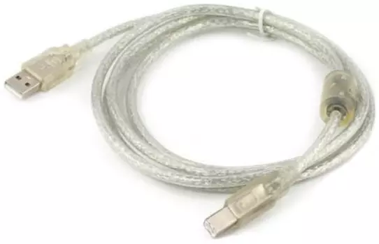 Кабель интерфейсный USB 2.0 Cablexpert AM/BM 2 м, Pro, экран, феррит. кольцо, прозрачный, пакет