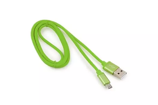 Кабель интерфейсный USB 2.0 Cablexpert CC-S-mUSB01Gn-1M AM/microB, серия Silver, длина 1м, зеленый, блистер