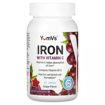 YumV's, Железо с витамином C, со вкусом винограда, 60 желейных таблеток