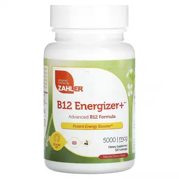 Zahler, B12 Energizer +, улучшенная формула витамина B12, натуральная вишня, 5000 мкг, 120 пастилок