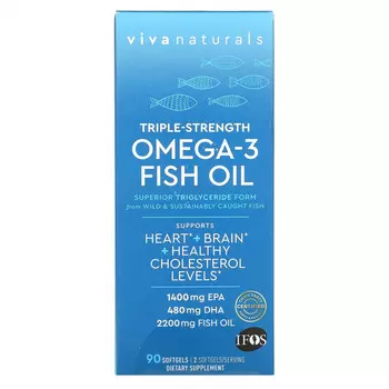 Viva Naturals, Рыбий жир с омега-3, тройной силы, 90 мягких таблеток