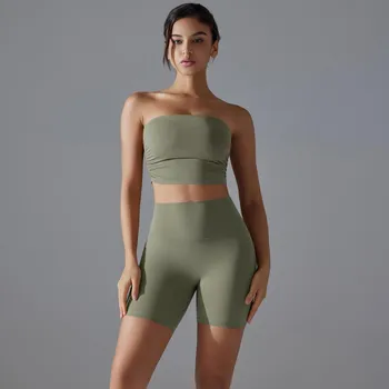 Nessaj Yoga Sportswear Women Fitness Set Peach Hip Shorts Outfit Противоударный фитнес-бюстгальтер Одежда для тренировок в спортзале S оранжевый/розовый