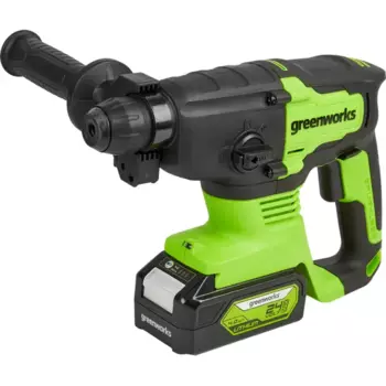 Перфоратор аккумуляторный бесщеточный SDS-plus Greenworks GD24SDS2, 24 В Li-Ion 4 Ач, 2 Дж