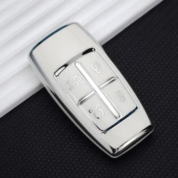 TPU 4 кнопки защитный чехол для автомобильного ключа чехол для Hyundai Genesis G80 GV80 2019 - 2023 интеллектуальный бесключевой доступ пульт дистанционного управления чёрный