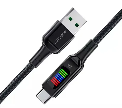 Кабель ACEFAST C7-04 USB-A to USB-C zinc alloy charging data cable with display цвет: черный