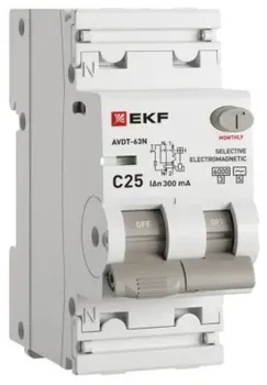 Автомат дифференциальный EKF D63N26MS25C300 АВДТ-63N 1P+N 25А (C) 300мА (AC-S) эл-мех 6кА PROXIMA