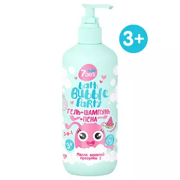 7DAYS Детский шампунь гель для душа и пена BATH BUBBLE PARTY 400.0