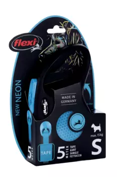 Поводок-рулетка Flexi New Neon д/собак до 15 кг лента S 5 м черный/голубой
