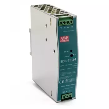 Блок питания Mean Well EDR-75-24, на DIN-рейку, 24V, 3.2A, 75W, голубой/серебристый (EDR-75-24 MW)