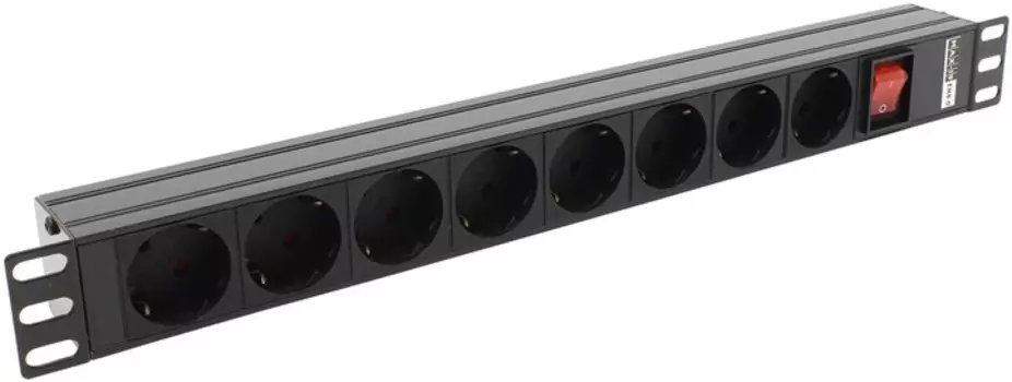 Блок розеток (PDU) Gembird MAX-19-EH8-0, 1U, кол-во розеток:8 (8xЕвро), 16А, черный