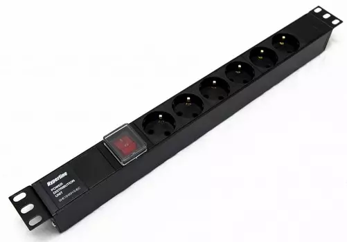 Блок розеток (PDU) Hyperline, кол-во розеток:6 (6xЕвро), 10А, черный (SHE19-6SH-S-IEC)