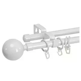карниз телескоп. 2-рядный UGO LOKS 160-300см 16/19мм белый наконечник шар, арт.White Ш.