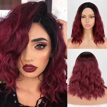 MERISIHAIR женский короткий боб натуральный волнистый парик с челкой Ombre черный коричневый цвет синтетическое волокно короткий волнистый парик