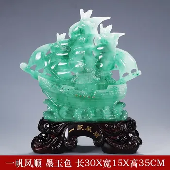 New Chinese style resin sailboat decoration, living room, wine cabinet decoration, opening, housewarming crafts feng shui 30X15X35CM
