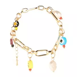 Браслет, 4 см, с подвесками, металл/пластик, золотистый, Бусины, Jewelry