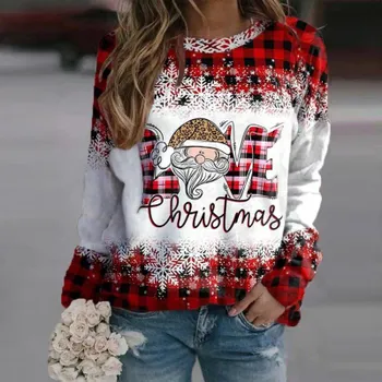 Christmas Fashion Round Neck Women s 3D Printed Pullover Loose Fitting Raglan Sleeves Casual Women s Pullover S