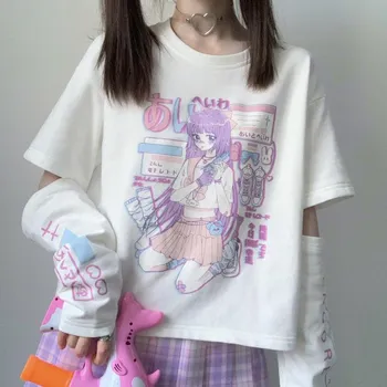 Kawaii Y2k E Girl, футболки с длинными рукавами и графическим принтом для женщин, черная футболка в стиле Харадзюку, японская уличная одежда, клубный стиль XXL чёрный