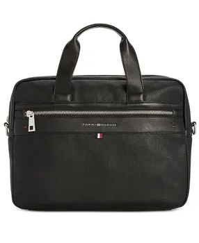 Мужской портфель Tommy Hilfiger Pebble Faux-Leather Leo Briefcase, черный