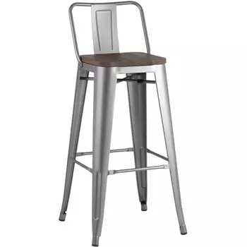 Стул барный Stool Group TOLIX WOOD со спинкой серебристый матовый УТ000000696