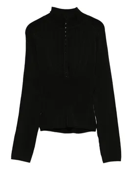 Свитер в рубчик с воротником-стойкой Mugler, черный
