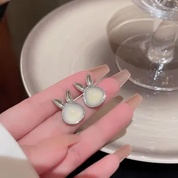 Серьги-кролики из серебра 925 пробы с кошачьим глазом и иглами - модный легкий роскошный дизайн E5904 золотой