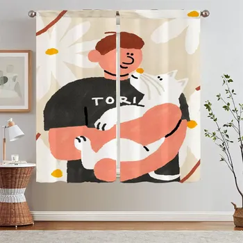 Illustration Pattern Tulle in Kitchen Curtains for Living Room Blackout Curtains Salon 2 Pieces Home and Decoration Tentacles W50xH70cmx2pcs-CL