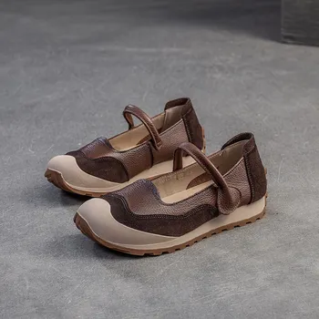Johnature Retro Soft Soled Shallow Натуральная кожа Повседневные универсальные женские туфли на плоской подошве 35 коричневый