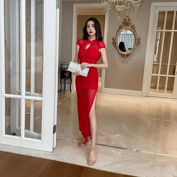 2025 Весна/Лето Ночной Клуб Сексуальное Вечернее Платье Cheongsam Mesh XXL чёрный