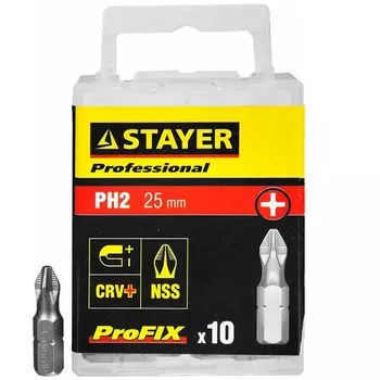 Биты Stayer "PROFESSIONAL" 26201-2-25-10_z01, ProFix Phillips, тип хвостовика C 1/4", № 2, L=25мм, 10шт