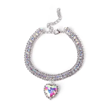 Pet Diamond Necklace Heart Diamond Pendant Collar, Neck Ring Cat Jewelry Teddy Small and Medium Dog Collar S(10-20CM) красный