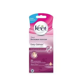 Veet Восковые полоски для чувствительных участков тела лицо с ароматом бархатной розы и эфирными маслами (Veet, Easy Gel-wax)